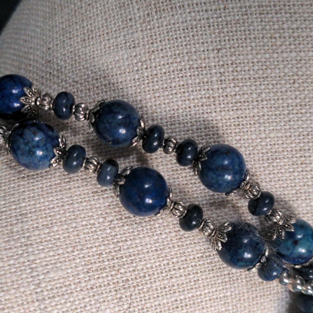 Blue Gemstone Beaded Pendant Necklace, 33" Long, New, Genuine Statement, Floral - Picture 4 of 8